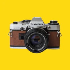 Olympus OM10 Brown Leather Vintage 35mm Film Camera W/ F/1.8 50mm Lens