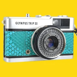Olympus Trip 35 Turquoise Lizard Leather Point And Shoot 35mm Film Camera